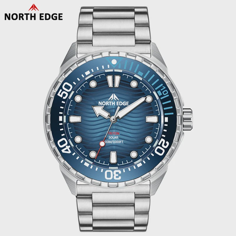NORTH EDGE TRITON Heren Duikhorloge - Solar Powered, 300M Waterdicht, RVS