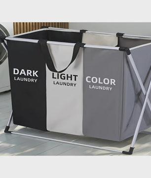 Grote 3-vaks Wasmand Organizer - Sorteer Donker, Licht en Kleur Wasgoed