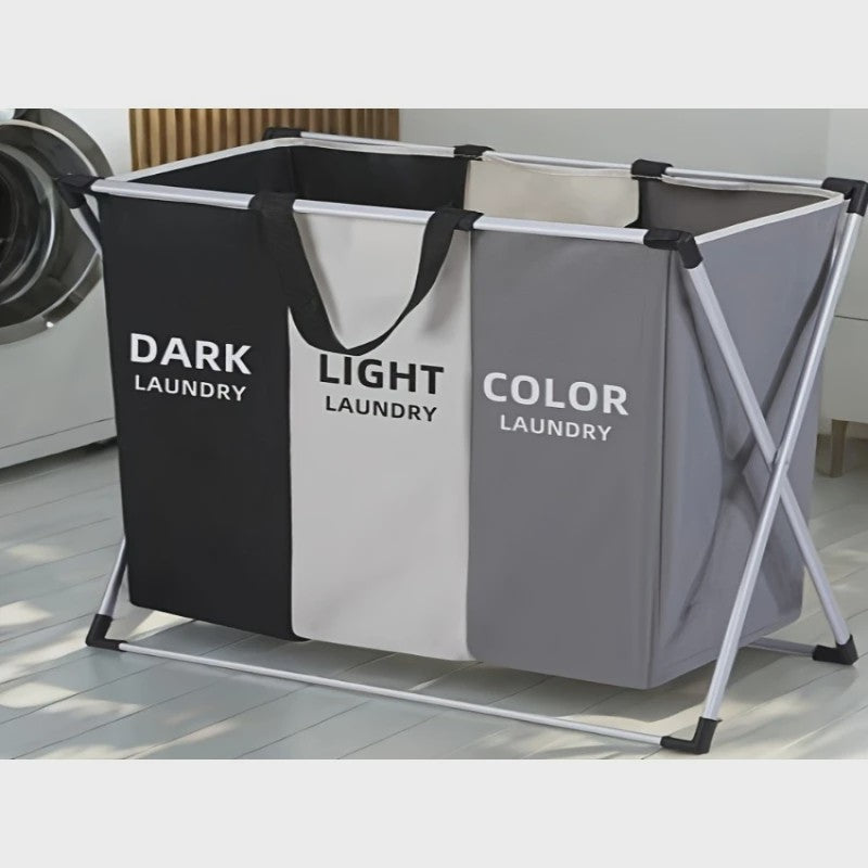Grote 3-vaks Wasmand Organizer - Sorteer Donker, Licht en Kleur Wasgoed