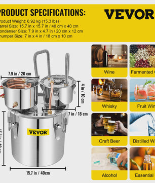 SucceBuy 12L 20L 30L 50L Alcohol Brewing Distiller DIY Moonshine Apparatus Stainless Steel Still Whisky Beer Brandy Home Use