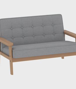 Grijze Kinderbank - Zachte Pluche 2-zits Sofa met Houten Frame