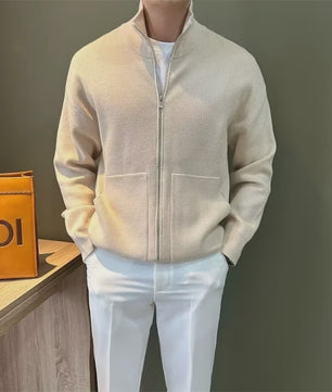 Heren Gebreide Cardigan met Rits en Opstaande Kraag - Casual & Zakelijk