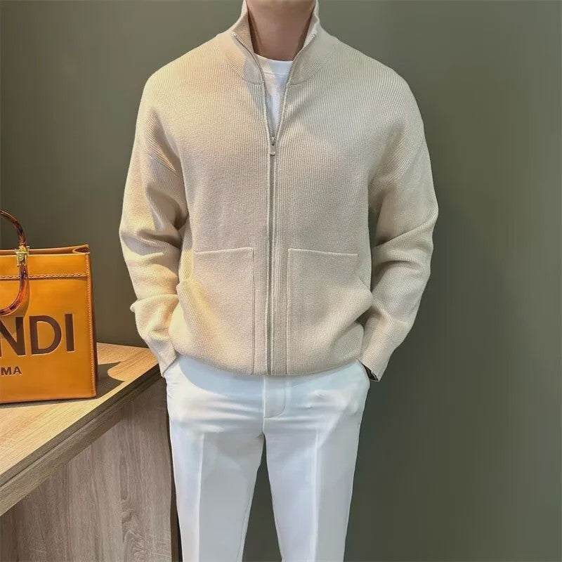 Heren Gebreide Cardigan met Rits en Opstaande Kraag - Casual & Zakelijk