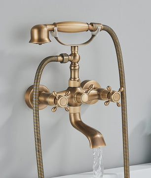 Retro Douchekraan Set met Baduitloop - Antiek Messing & Zwart Brons