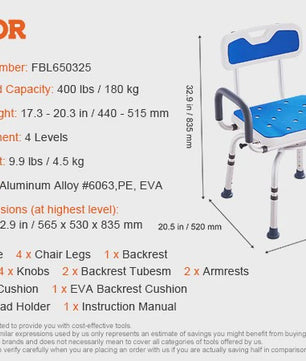 360° Draaibare Douchestoel met Armleuningen en Rugleuning - Verstelbaar & Antislip