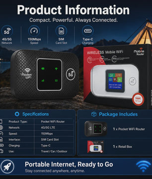 Draagbare 4G/5G Pocket WiFi Router MiFi Hotspot - 150Mbps Mobiel Internet voor Reizen & Auto