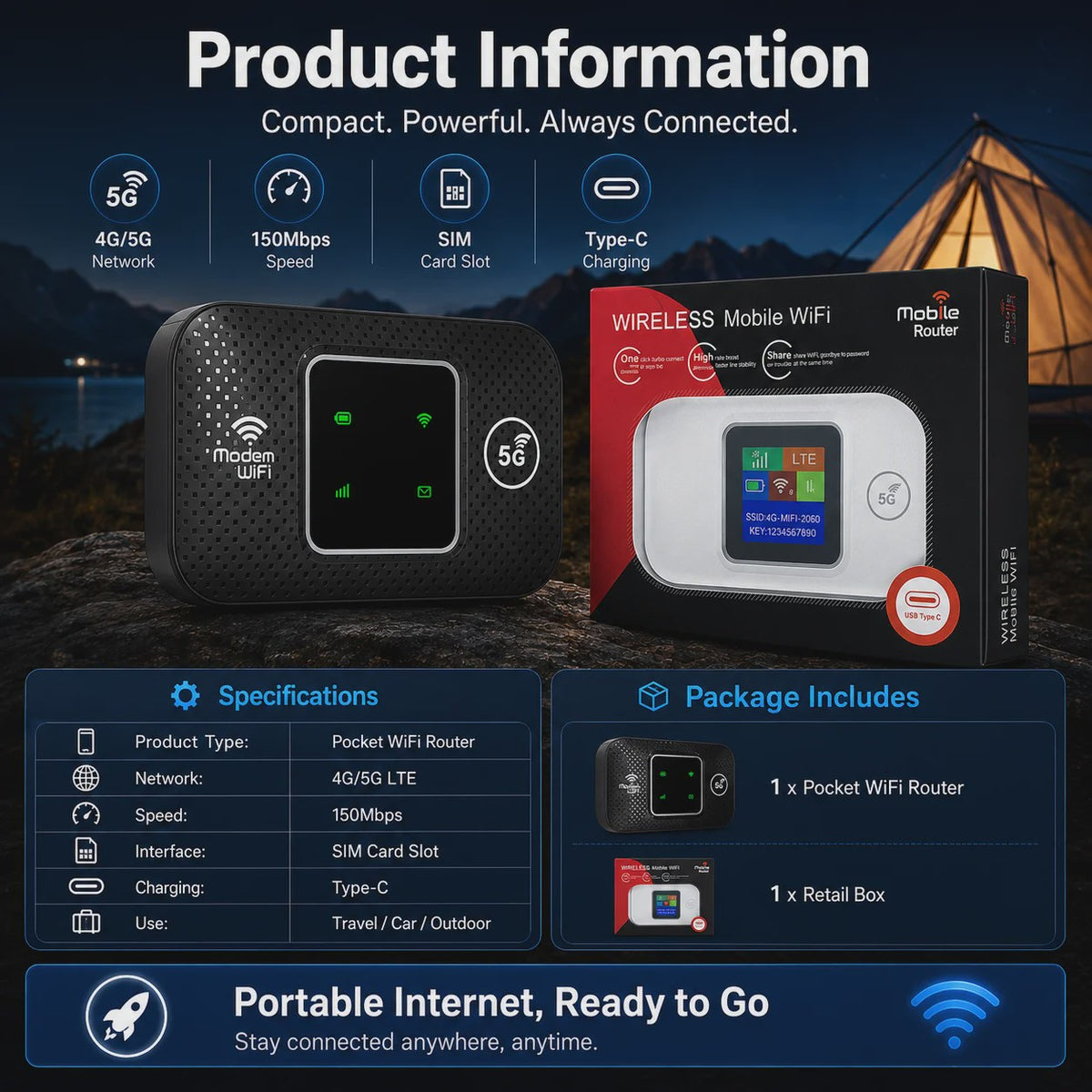 Draagbare 4G/5G Pocket WiFi Router MiFi Hotspot - 150Mbps Mobiel Internet voor Reizen & Auto