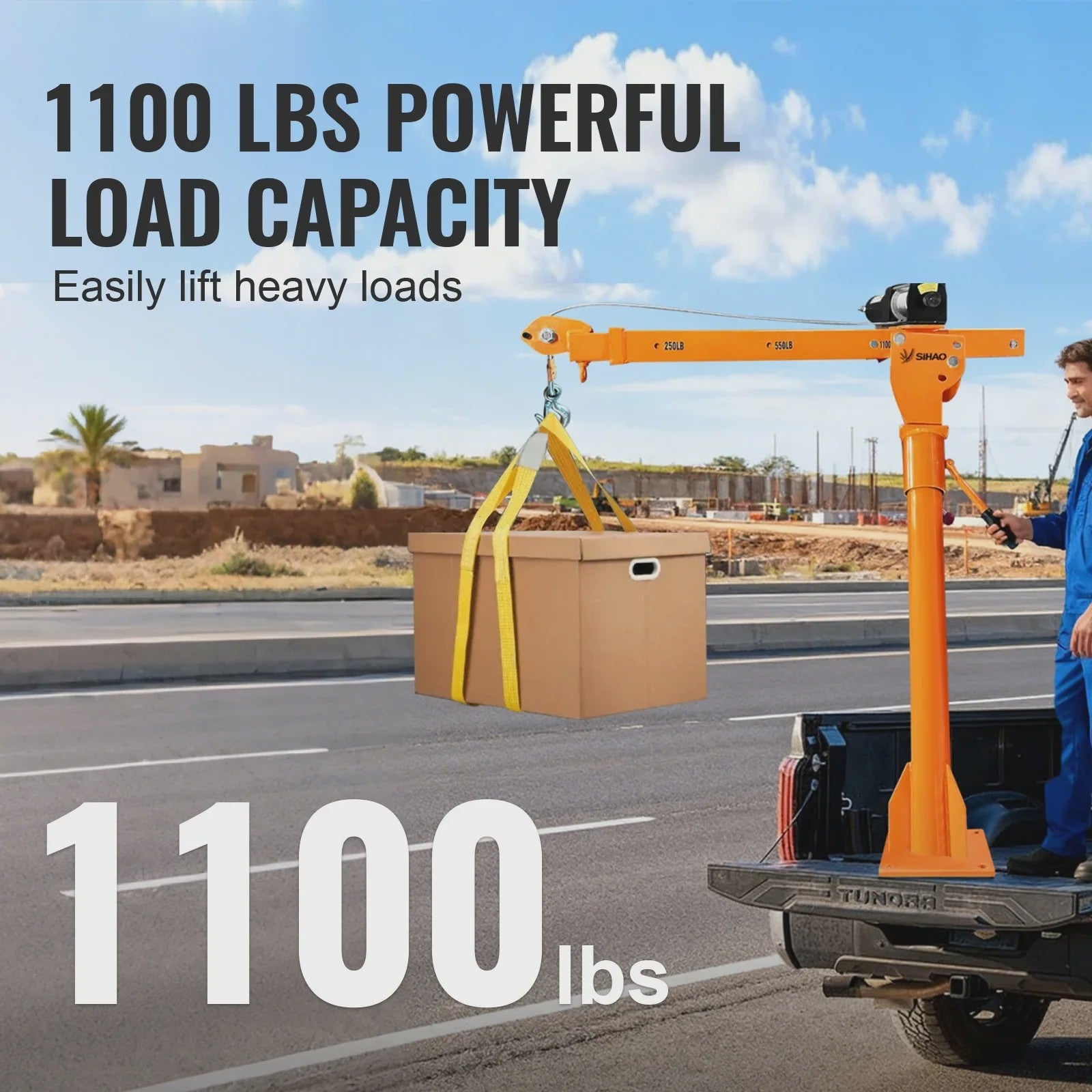 Krachtige 1100 LBS (499 kg) Elektrische Jib Kraan met 360° Draaibaarheid voor Vrachtwagen en Werkvoertuigen