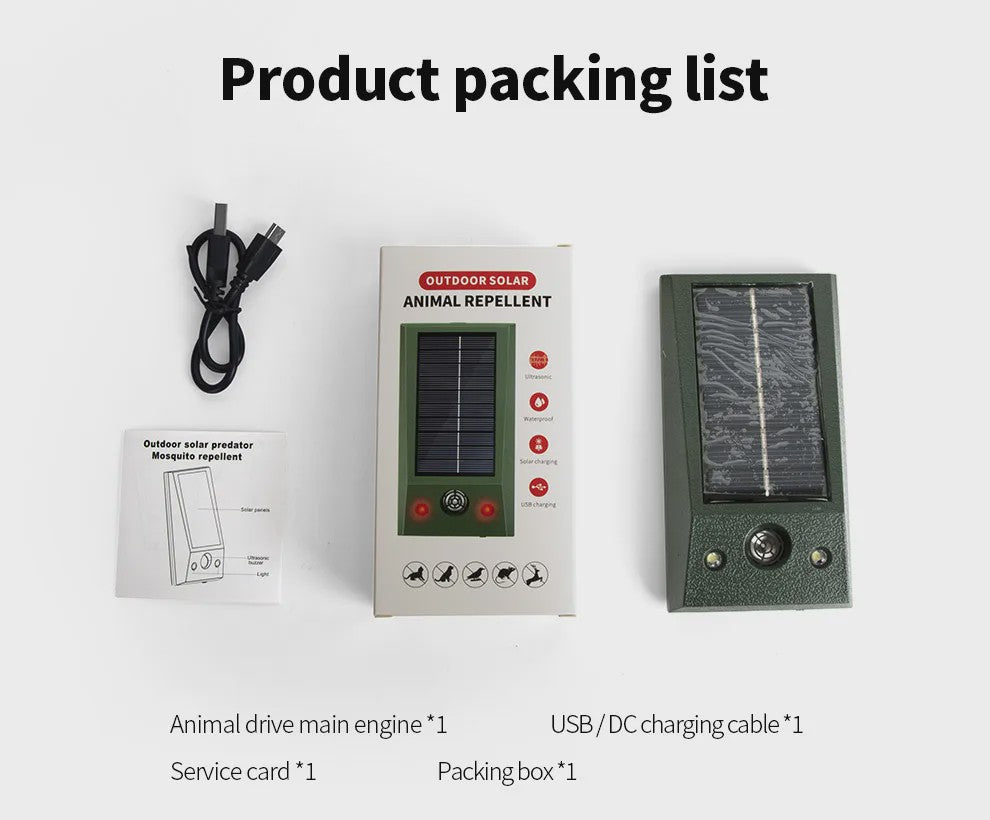 Solar Dier Afweerder met Ultrasone Geluid & LED Licht - Buiten & Binnen