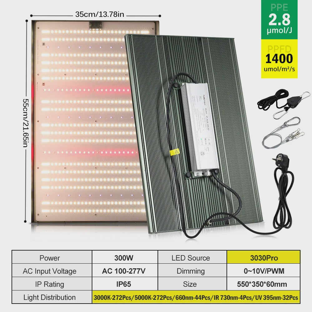 300W Full Spectrum LED Groeilamp met UV/Rood Licht - Dimbare Phytolamp voor Kassen