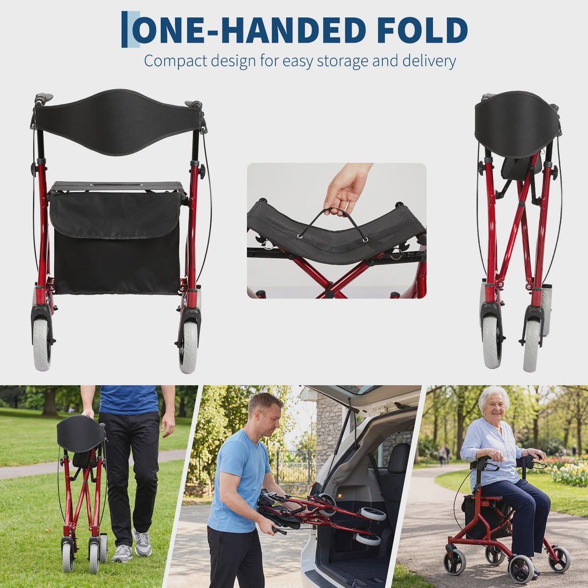 Lichtgewicht Aluminium Rollator met Zitting, Rugleuning en 8" Rubberen Wielen - Verstelbaar & Opvouwbaar