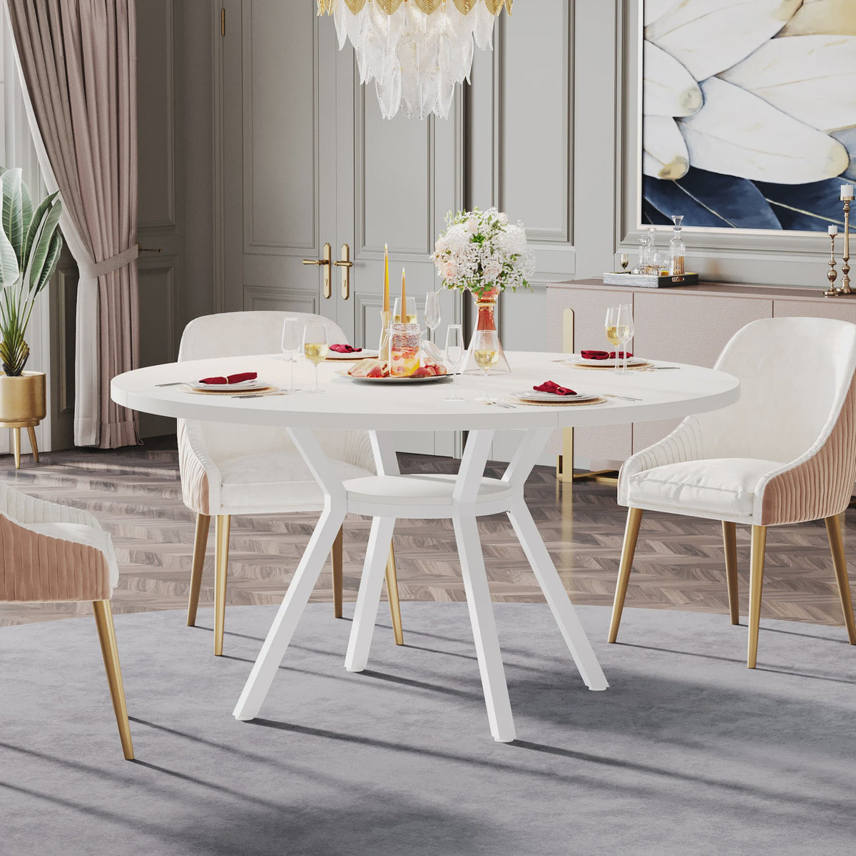 Industriële Ronde Eettafel voor 4-6 Personen - 47 Inch Farmhouse Stijl