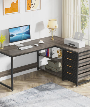 L-vormig Bureau met Opbergruimte en Planken - 150 cm Hoekbureau