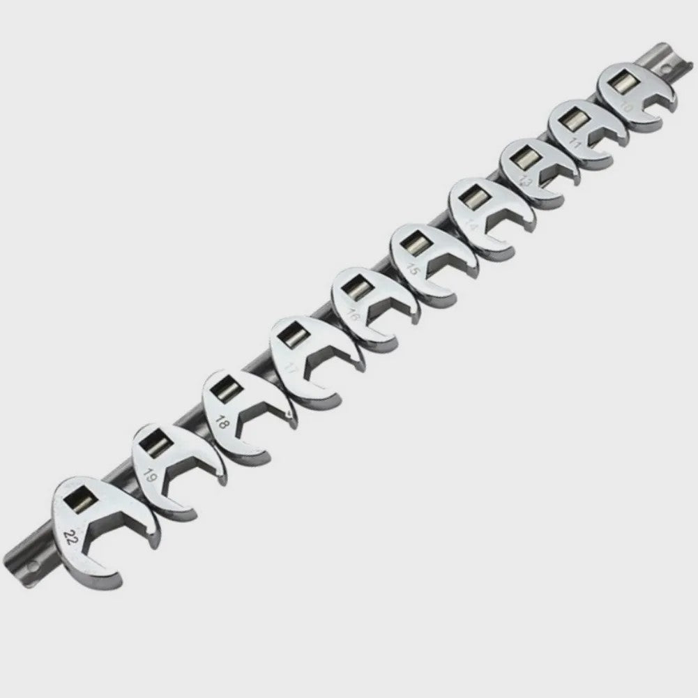 10-delige Metric Crowfoot Sleutelset 3/8" Aandrijving (10-22mm) - Chroom Vanadium Staal