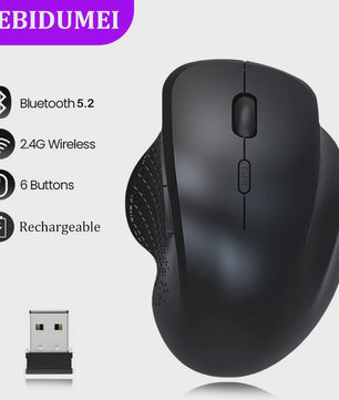 Ergonomische Draadloze Muis: 2.4G & Bluetooth, Oplaadbaar, 1600 DPI, 6 Knoppen