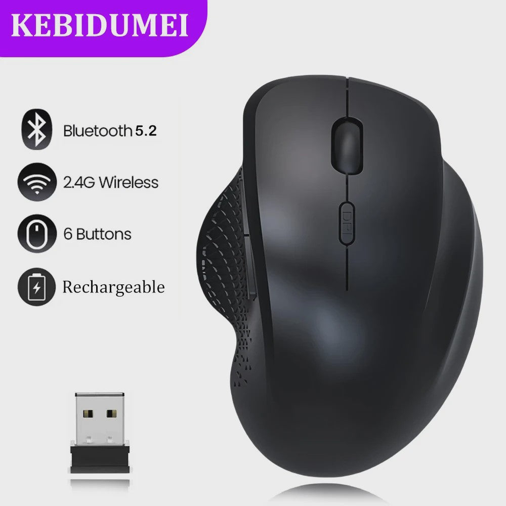 Ergonomische Draadloze Muis: 2.4G & Bluetooth, Oplaadbaar, 1600 DPI, 6 Knoppen