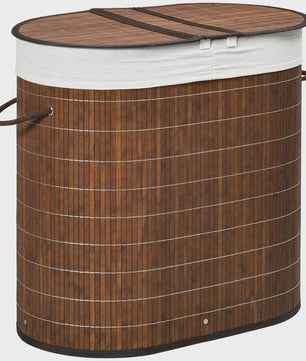 Homcom Bamboe Wasbox met Deksel en 2 Compartimenten - 100L