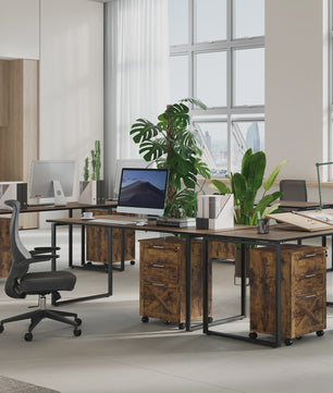 Mobiel 3-Laden Archiefkastje met Slot - Vintage Hout - Onder Bureau - Verrijdbaar Kantoor Opbergkast