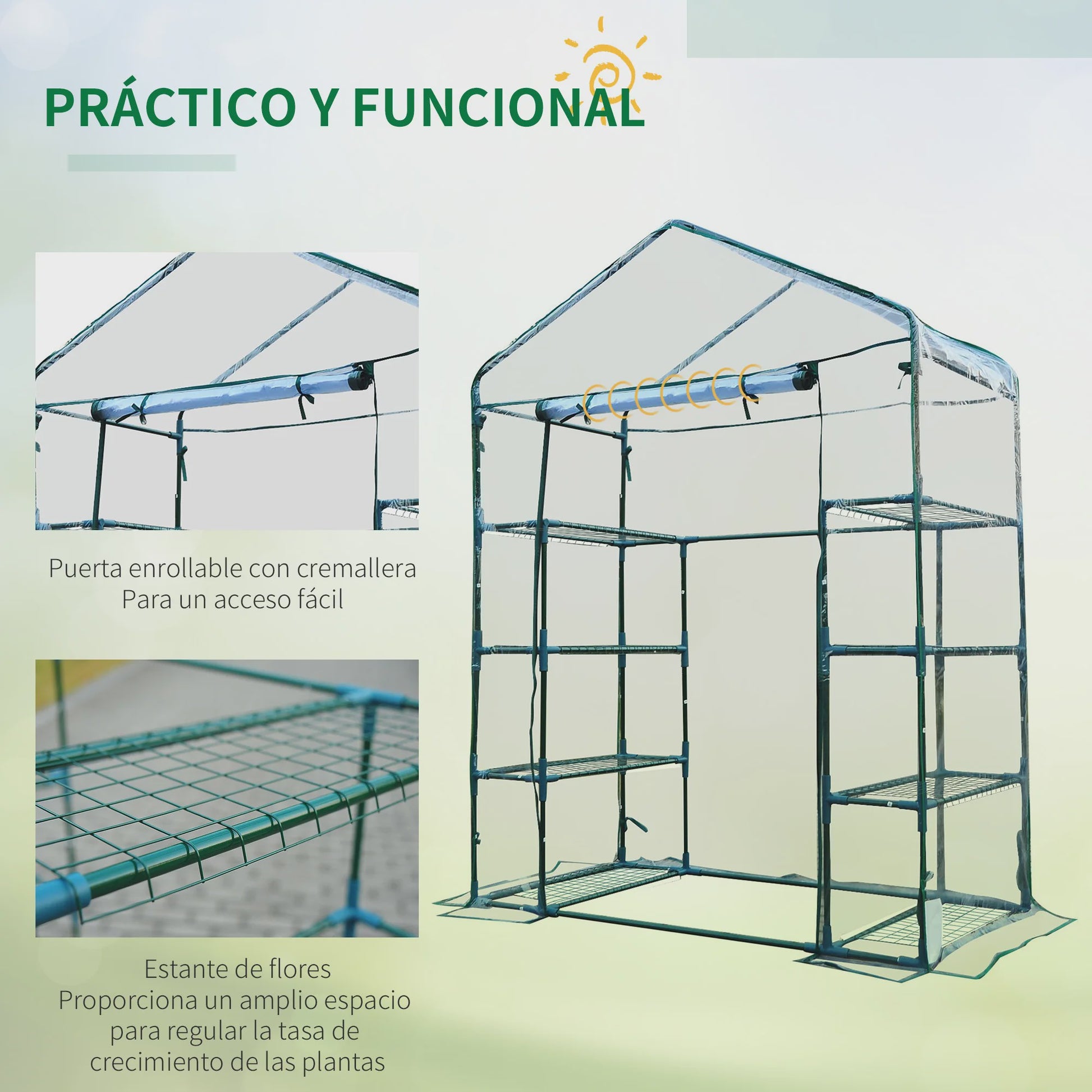 Outsunny Kweekkas Tuinkas met 4 etages - 143x73x195cm - PVC Hoes & Stalen Frame
