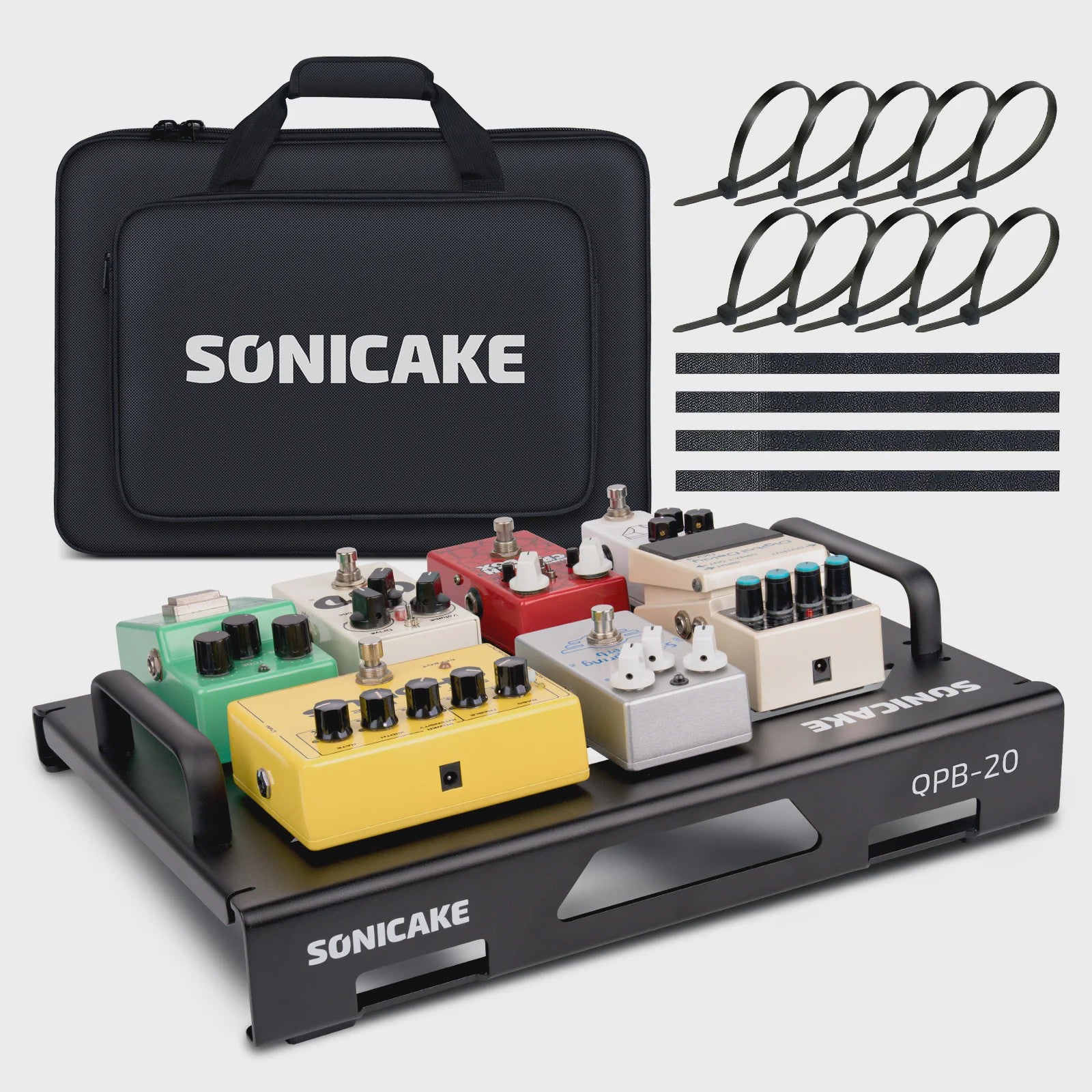 SONICAKE QPB-20 Compact Gitaar Pedalboard met Tas, Kabelbinders en Tape