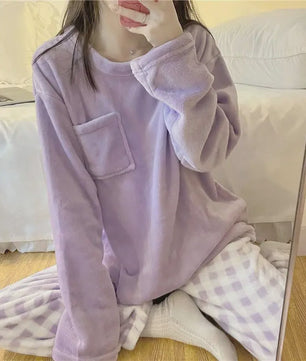 Dames Pyjama Set van Zacht Fleece - Warm & Comfortabel met Plaid Print - Winter Home Suit