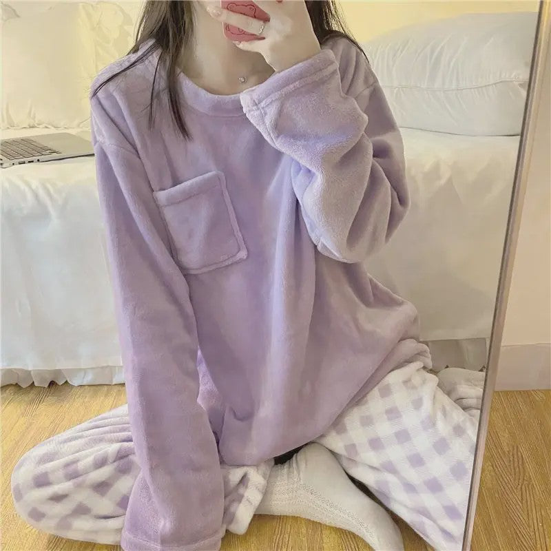 Dames Pyjama Set van Zacht Fleece - Warm & Comfortabel met Plaid Print - Winter Home Suit