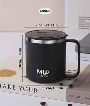 Geïsoleerde Koffiemok met Deksel - 400ML Dubbelwandig RVS Drinkbeker