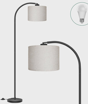 Verstelbare Boog Vloerlamp met Linnen Kap - 12W Warm Wit Licht