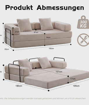 4-in-1 Opvouwbare Bank, Slaapbank met Corduroy Stof, Gastenbed, Hoge Dichtheid Schuim, Geen Montage