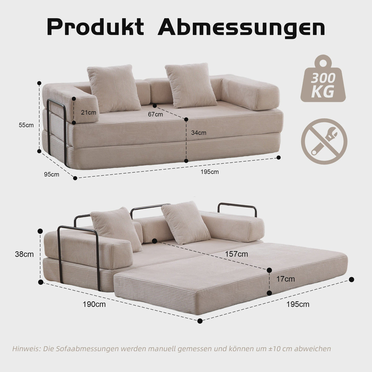 4-in-1 Opvouwbare Bank, Slaapbank met Corduroy Stof, Gastenbed, Hoge Dichtheid Schuim, Geen Montage
