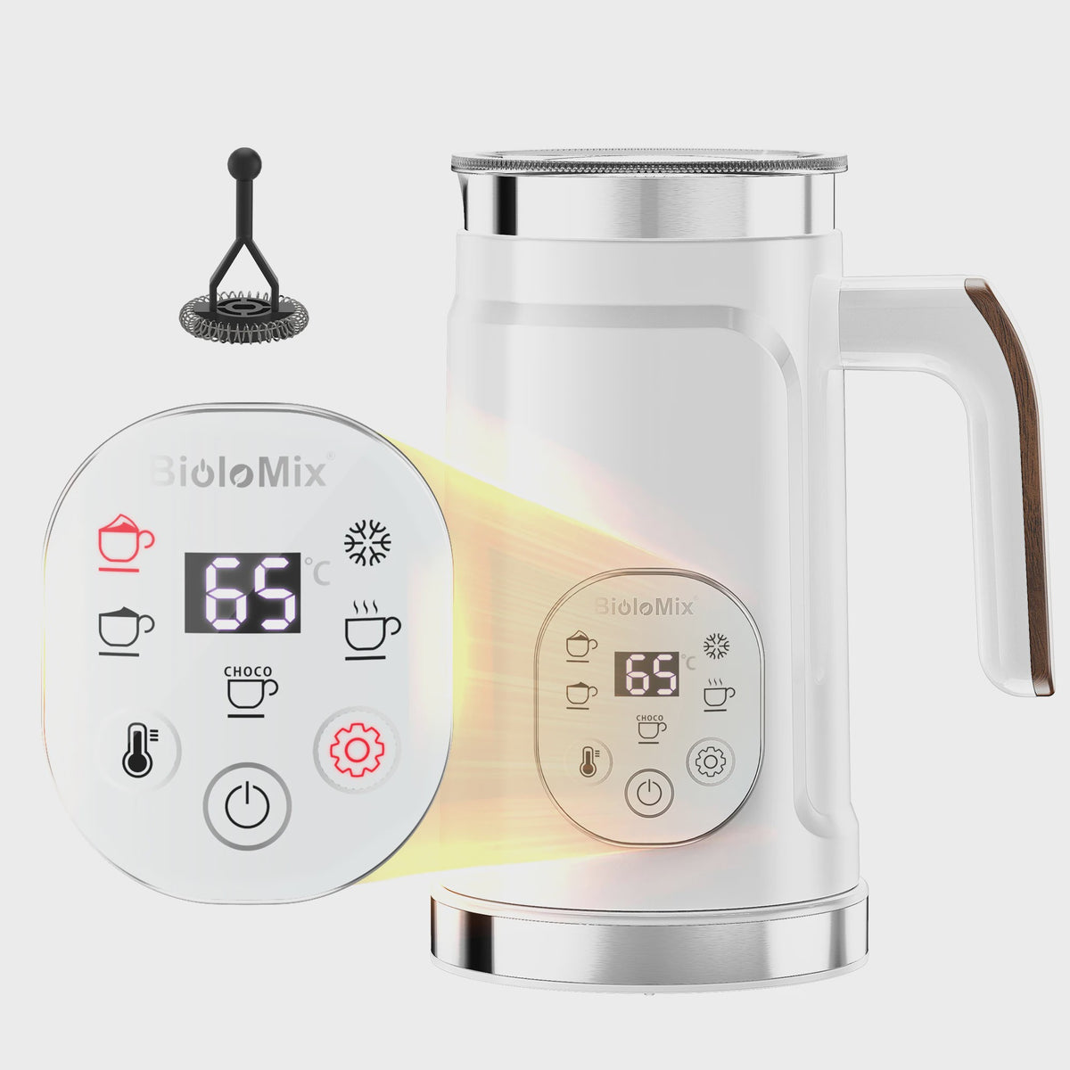 BioloMix 5-in-1 Melkopschuimer met LED Touchscreen - Voor Warme & Koude Foam
