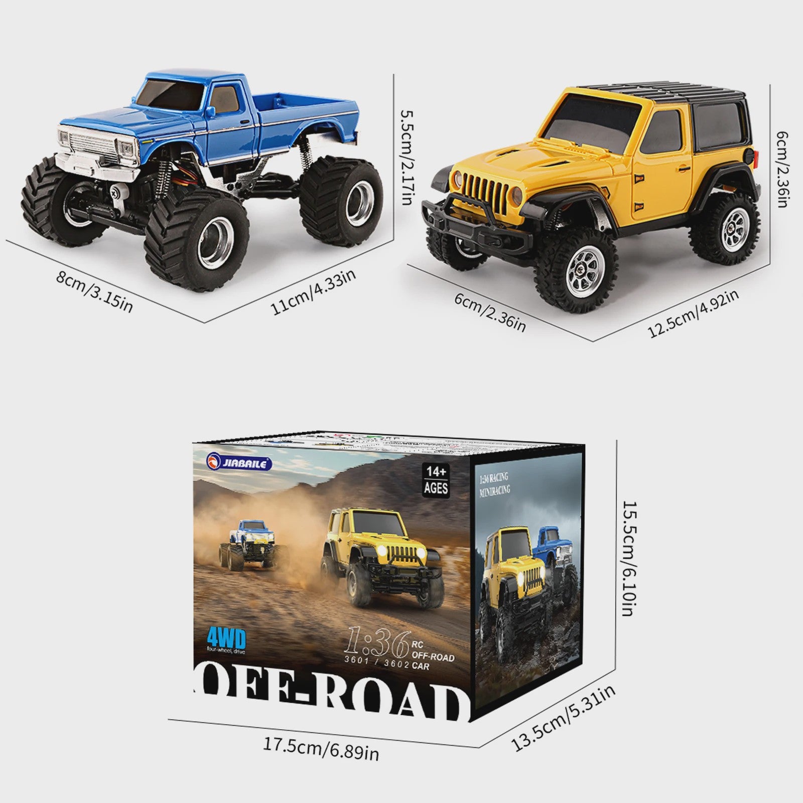1:36 RC Crawler Off-Road Auto 4WD Elektrisch Afstandsbediening Voertuig met LED Verlichting - RTR