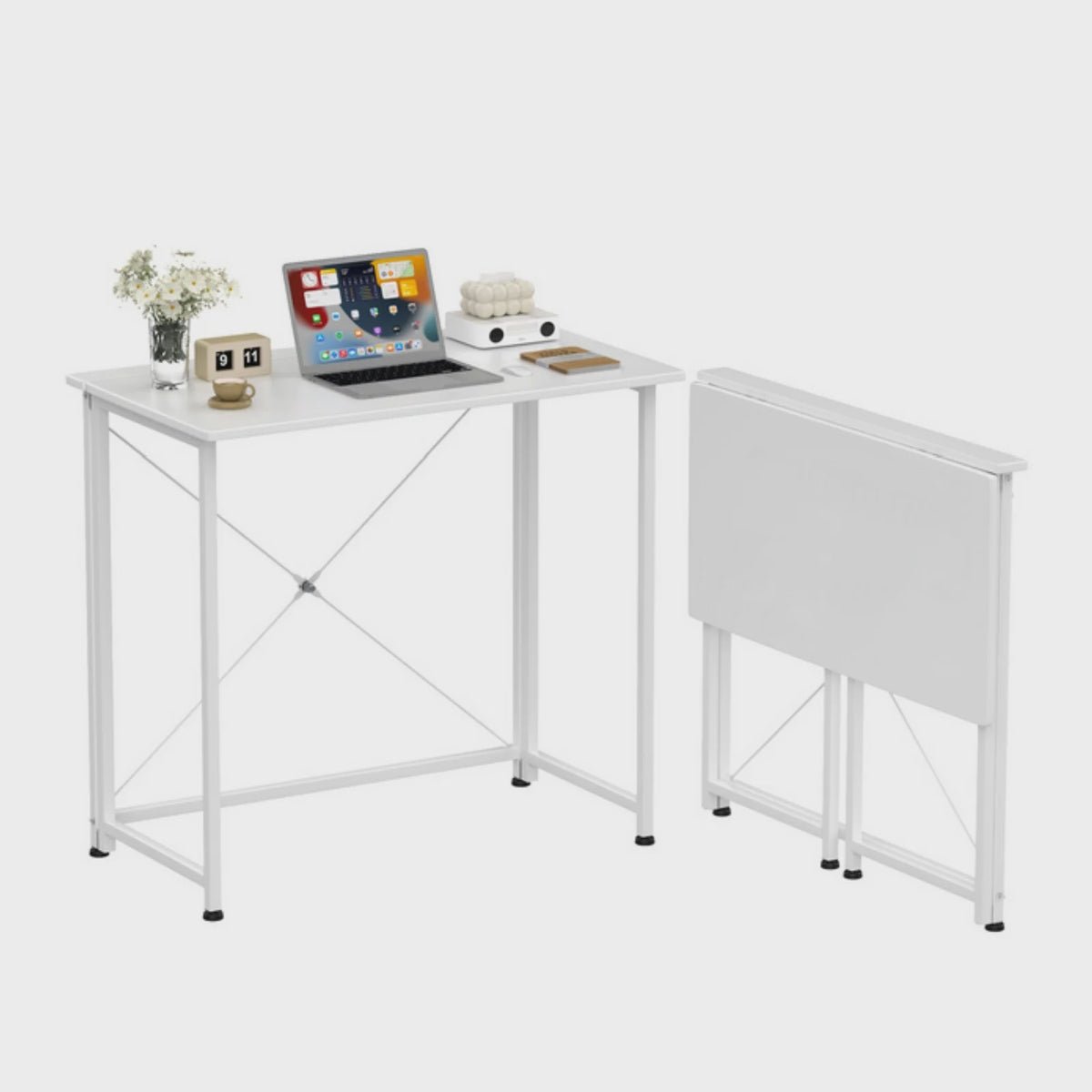 Opvouwbaar Bureau met Wielen en Opbergruimte - 80x45cm - Compact Werkstation