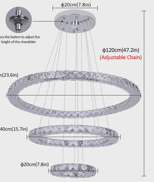 Luxe Kristallen Plafondlamp 3 Ringen LED Hanglamp - Sfeervolle Verlichting