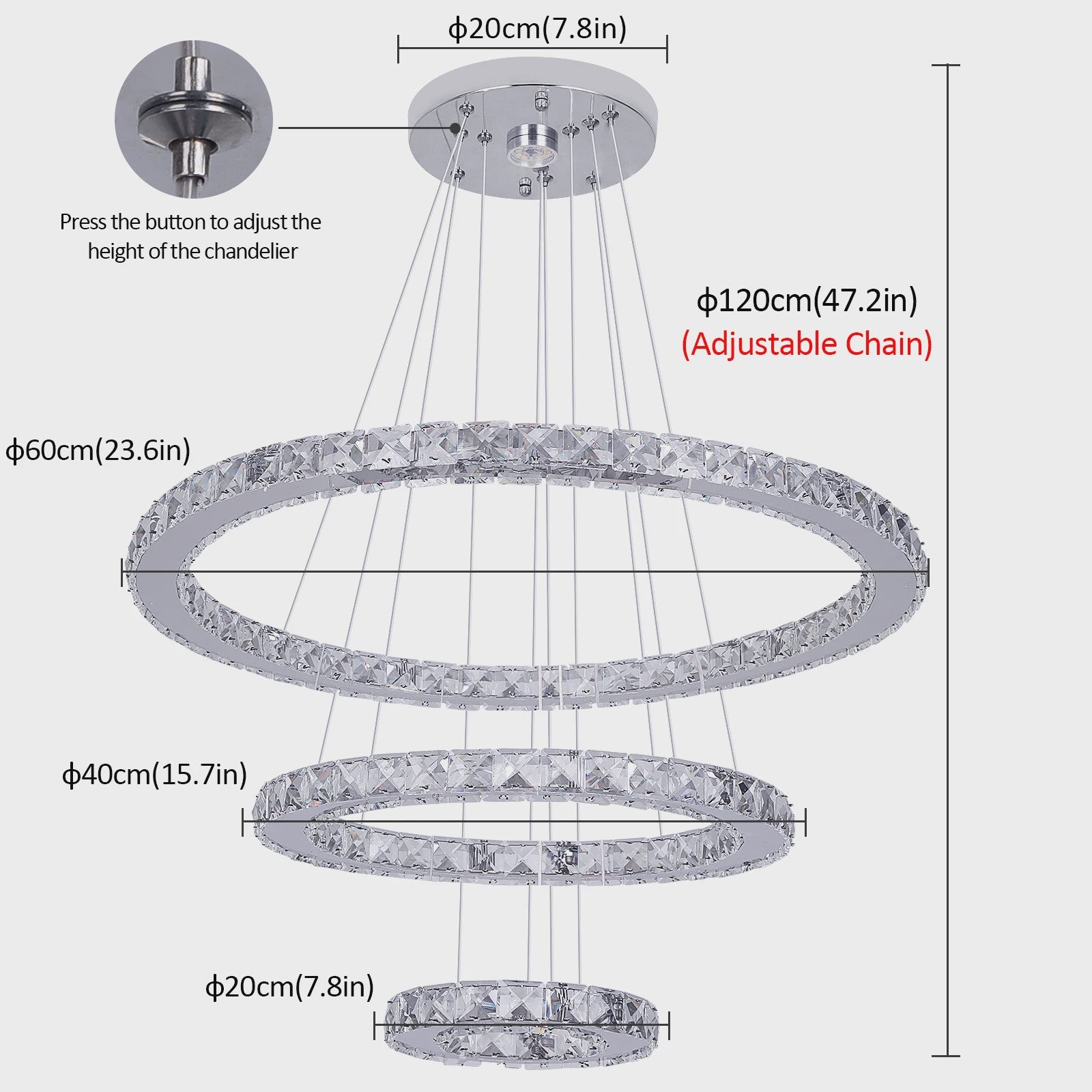 Luxe Kristallen Plafondlamp 3 Ringen LED Hanglamp - Sfeervolle Verlichting