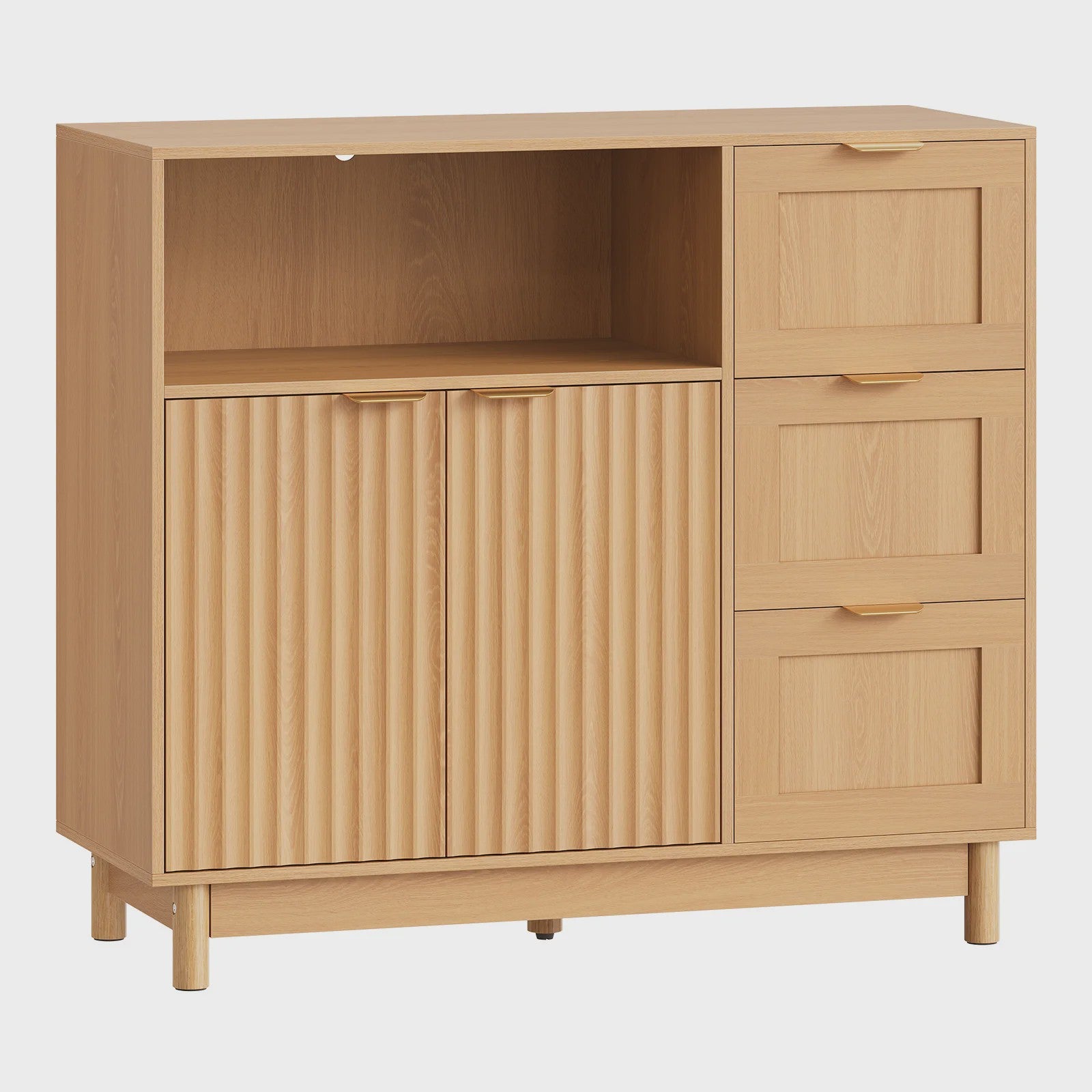 Houten Keukenkast met 3 Lades & Verstelbare Plank - Buffetkast / Sideboard 90x80x35cm