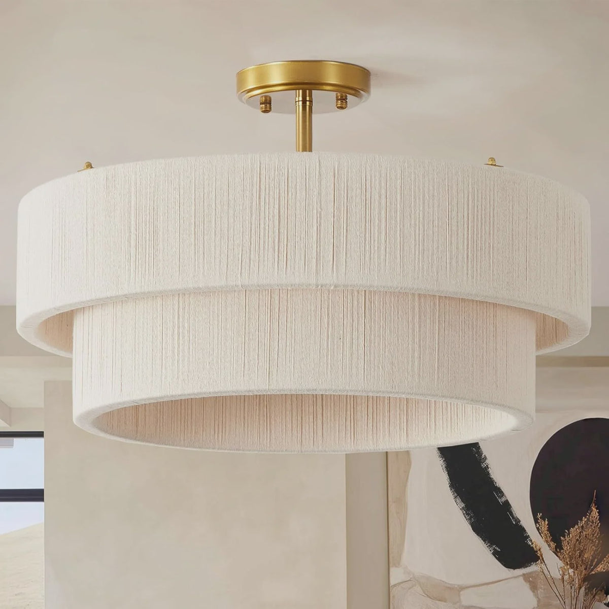 Landelijke Hanglamp Hennep Touw Dubbele Laag Verstelbaar - Sfeervol voor Eetkamer, Keuken of Woonkamer