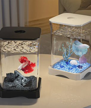 Mini Aquarium Starter Kit voor Betta Vissen & Goudvissen - Compact Desktop Aquarium met Voeropening