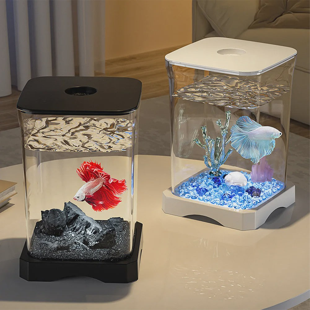 Mini Aquarium Starter Kit voor Betta Vissen & Goudvissen - Compact Desktop Aquarium met Voeropening