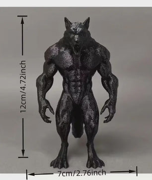 Set van 5 Unieke 3D Geprinte Zwarte Beeldjes: Weerwolf, Paard, Kat, Griffioen & Vleermuis