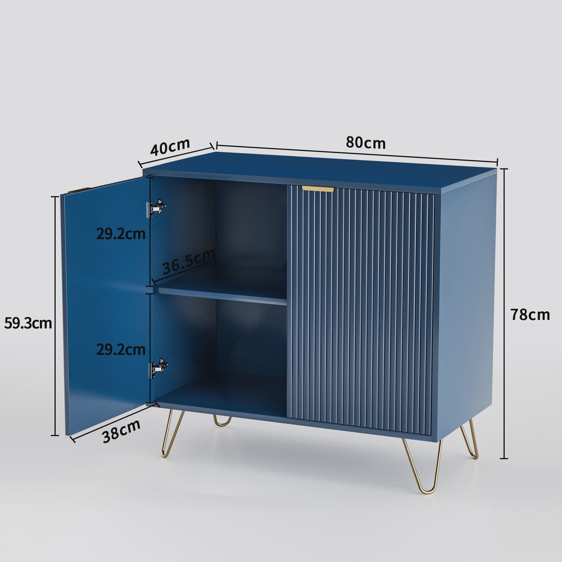 Stijlvol Blauw Sideboard met 2 Deuren - Opbergkast voor Woonkamer, Keuken en Hal