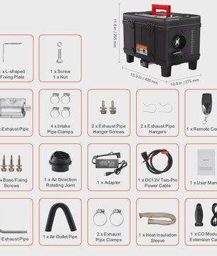 8KW Diesel Luchtverwarmer 12V/24V met Bluetooth & CO Alarm - Parkeerverwarming