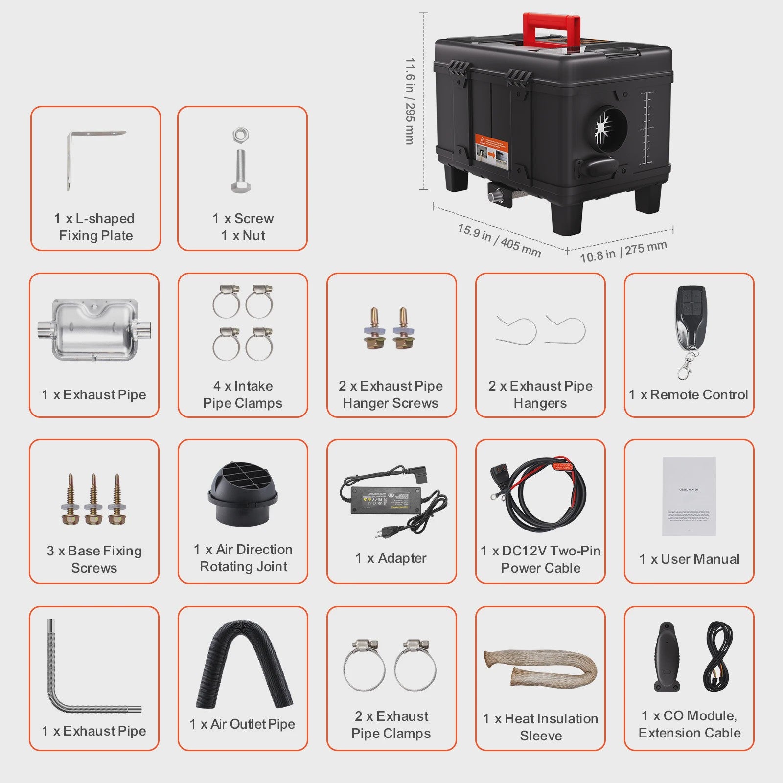 8KW Diesel Luchtverwarmer 12V/24V met Bluetooth & CO Alarm - Parkeerverwarming