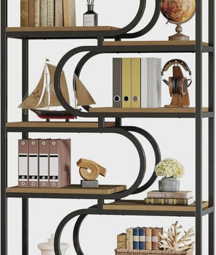 Industriële Boekenkast 180cm Hoog - 5 Lagen Open Opslag - Metaal & Hout Design