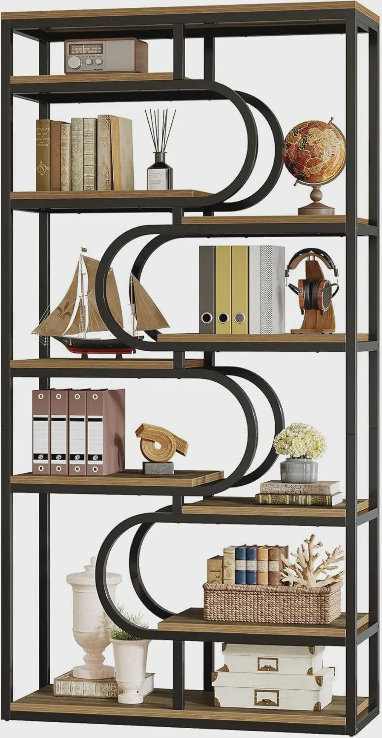 Industriële Boekenkast 180cm Hoog - 5 Lagen Open Opslag - Metaal & Hout Design