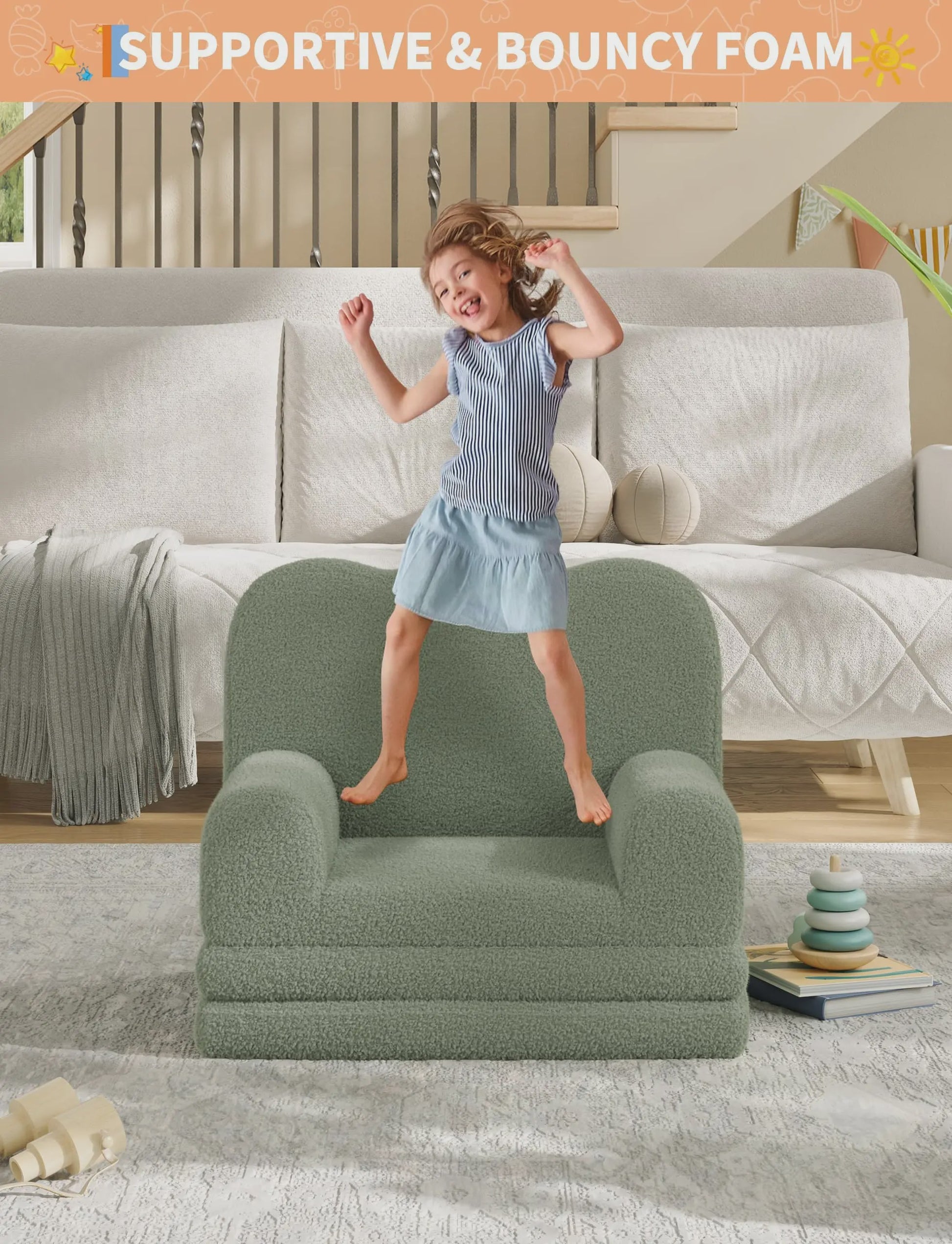 2-in-1 Kinderfauteuil & Sofa: Zacht, Opvouwbaar en Comfortabel Foam Meubel voor Kinderkamer