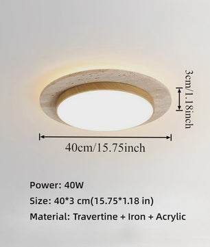 Wabi Sabi Travertin Plafondlamp 40W - Natuursteen & Houtkleur - 15.8 Inch