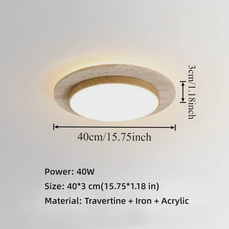 Wabi Sabi Travertin Plafondlamp 40W - Natuursteen & Houtkleur - 15.8 Inch
