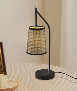 Retro Vintage Tafellamp Zwart met Beige Stofkap - Sfeervolle Verlichting voor Slaapkamer & Woonkamer