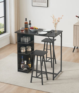 3-delige Bartafel Set met 2 Krukken en Opbergruimte - Compact Keukenmeubel